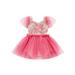 Qtinghua Infant Baby Girls Summer Flower Embroidery Romper Dress Backless Sequin Glitter Tutu Skirt Dress Rose Red 6-12 Months