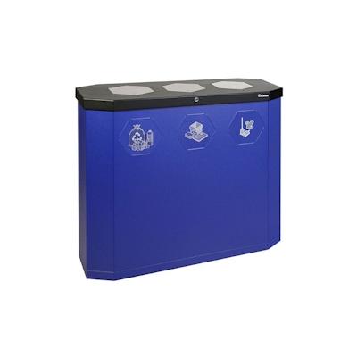 PROREGAL Abfallsammler mit Edelstahl-Einwurfklappe, 3x45L, HxBxT 83x95x35,5cm, Ultramarinblau, Abfallbehälter, Abfalleimer, Abfalltrennung, Edelstahl Image