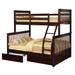 Mission Style Wooden Twin Over Full Bunk Bed with 2 Drawers, Dark Brown