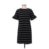 Ann Taylor LOFT Casual Dress - Shift Crew Neck Short Sleeve: Black Stripes Dresses - Women's Size 4 Petite