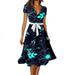 Summer Dresses For Women 2023 Formal Casual V Neck Short Sleeve Tie Decor Flower Print Beach Dress