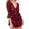 Free People Pants & Jumpsuits | *Free People All The Right Ruffles Berry Floral Romper Sz Xs | Color: Red | Size: Xs