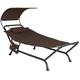 RELAX4LIFE Outdoor Hammock Bed, Patio Lounge Chair with Canopy, Stand & Storage Pocket, Heavy-Duty Swing Chaise Lounger for Garden Poolside Backyard (Brown)