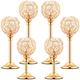 6 Pcs Crystal Candle Holder 3 Sizes Tea Light Candlestick Holders for Wedding Table Centerpiece, Table Decor, Tealight Candlestick Holder for Fireplace Candelabra, Home Living Room Decor(Gold)