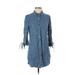 Express Casual Dress - Shirtdress Collared 3/4 sleeves: Blue Print Dresses - Women's Size Small