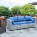 Latitude Run® Nebiha Outdoor Wicker Couch Patio 3-seat Sofa Deep Seat Height Backrest Waterproof Cover No-Slip Cushions All | Wayfair
