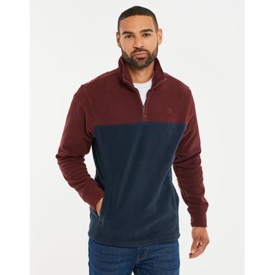 Threadbare Men's Burgundy & Navy Colourblock Quarter Zip Fleece