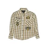 Beverly Hills Polo Club Long Sleeve Button Down Shirt: Tan Checkered/Gingham Tops - Kids Boy's Size 7