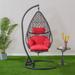 Outdoor Patio Pe Rattan Swing Chair with Stand and Leg Rest For Balcony, Courtyard, Polyester Fabric Seat Cushion