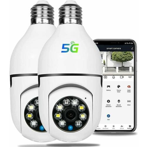2er-Pack 360-Grad-WLAN-Birnenkamera für den Außenbereich, 2,4-GHz- und 5-GHz-WLAN-Birnenkamera,