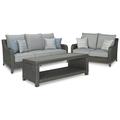 Signature Design by Ashley Park 3 Piece Sofa Seating Group w/ Cushions Synthetic Wicker/All - Weather Wicker/Wicker/Rattan in Gray | Outdoor Furniture | Wayfair
