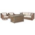 Signature Design by Ashley Beachcroft 4 Piece Sofa Seating Group w/ Cushions Synthetic Wicker/All - Weather Wicker/Wicker/Rattan in Brown | Outdoor Furniture | Wayfair