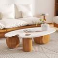 PillieFur White Oval Coffee Table w/ Original Wooden Legs Wood in Brown/White | 12.2 H x 27.56 W x 55.12 D in | Wayfair LEHY-CF-2006