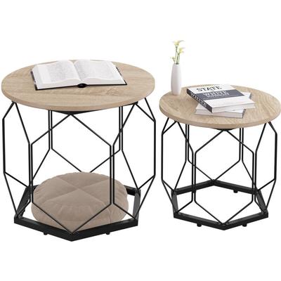 Couchtisch 2er Set, Beistelltisch mit runder Tischplatte, Sofatisch mit hohlem Metallrahmen, Image
