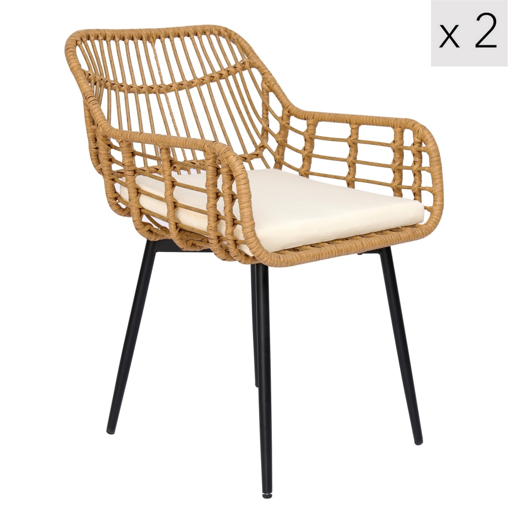Lot de 2 chaises de salle à manger en rotin