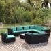 vidaXL 10 Piece Patio Lounge Set with Cushions Poly Rattan Black - 27.6" x 27.6" x 23.8"