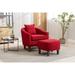 Modern Barrel Chair Mid Century Upholstered Accent Chair Round Arms Chair with Ottoman, Red