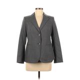 Talbots Wool Blazer Jacket: Below Hip Gray Print Jackets & Outerwear - Women's Size 6 Petite