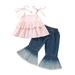 Baby Girl Baby Swaddling Blankets for Girls Girls Clothing Striped Suspenders Denim Flared Pants 2 Piece Girls Suit Set