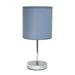 Nauru 11.81 Petite Metal Stick Bedside Table Desk Lamp In Chrome With Fabric Drum Shade For Nightstand End Table -