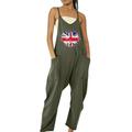 REORIAFEE Women s Rompers for Summer Independence Day Casual Jumpsuit Cute Clothes Independence Day Print Strap Pocket Jumpsuit With Straps V-Neck Sleeveless Army Green XL