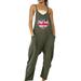 REORIAFEE Women s Rompers for Summer Independence Day Casual Jumpsuit Cute Clothes Independence Day Print Strap Pocket Jumpsuit With Straps V-Neck Sleeveless Army Green XL