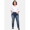 Stretch-Jeans SHEEGO "Große Größen", Damen, Gr. 29, Kurzgrößen, blau (blau denim), Obermaterial: 98% Baumwolle, 2% Elasthan;Einsatz: 92% Polyester, 8% Elasthan, unifarben, casual, lang, Jeans, Bauch-weg-Effekt