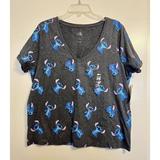Disney Tops | Disney Lilo And Stitch Womens Gray Stitch Print Short Sleeve Shirt Size Xl | Color: Blue/Gray | Size: Xl