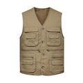 Pangocho JINchao-Fishing vest Multi Pockets Mens Plus Size Outdoor Work Cargo Fishing Outdoor Hiking Vest, Sleeveless Jackets For Outdoors Stream Fishing (Color : Beige, Size : XXL)