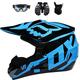 WAHA Full motocross helmet for mountain bike, downhill bike helmet, cross helmet with glasses, ABS mask and EPS for greater security,Blue,XL