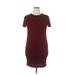 Shein Casual Dress - Bodycon Crew Neck Short sleeves: Burgundy Print Dresses - Women's Size X-Large