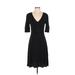Boston Proper Casual Dress - A-Line V Neck 3/4 sleeves: Black Print Dresses - Women's Size 4