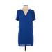 Aqua Casual Dress - Shift V Neck Short sleeves: Blue Print Dresses - Women's Size X-Small