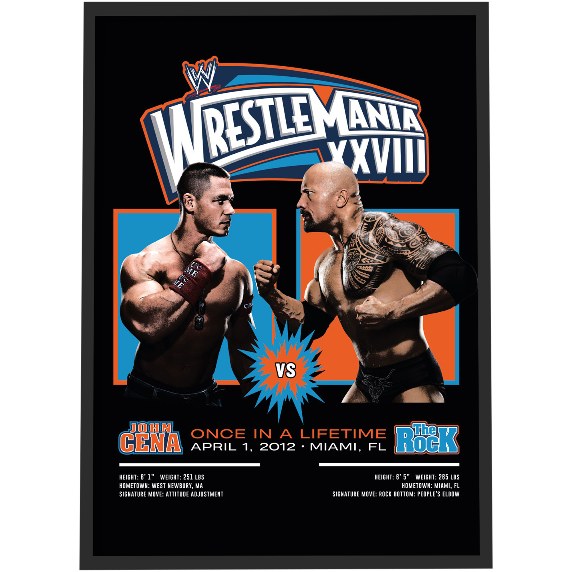 WWE John Cena The Rock WrestleMania Graphic Poster – gerahmt A3 Image