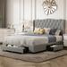 Queen Size Upholstered Platform Bed w/Tufted Headboard and 3 Drawers