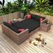 10 Pieces Outdoor Sectionals Sofa Patio Garden Brown Wicker Conversation Set with Black Cushions and Red Pillows for Poolside