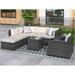 8 Piece Rattan Sectional Sofa Seating Group with Cushions Furniture Sets, Outdoor Wicker Sectional Sofa with Ottoman & Tables