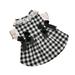 Bluethy Dog Dress Round Neck Lace Patchwork Fake Pearls Decor Plaid Print Pet Dog Cat Princess Dress Daily Wear