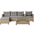 Outdoor Patio Furniture Sets 4 Piece Conversation Set Wicker Ratten Sectional Sofa with Seat Cushions(Beige Brown)