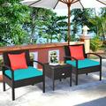 Boyel Living 3-Piece PE Rattan Wicker Sofa Set with Washable and Removable Cushion Patio Conversation Set Turquoise Cushion