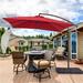 SANLUCE UN-SM51RD 8.2 ft. x 8.2 ft. Square Offset Cantilever Patio Umbrella with a Base in Red