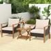 Costway 3PCS Patio Wicker Furniture Set Cushioned Armchairs with 2-Tier Side Table Balcony