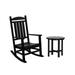 Polytrends Laguna Traditional Poly Weather-Resistant Rocking Chair with Side Table Set Black