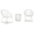Hely 3 Piece Outdoor Table and Chairs Set White All Weather Resin Wicker- Saltoro Sherpi