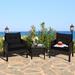 3-Pieces Patio Rattan Furniture Set Cushioned Conversation Set Sofa Coffee Table Set Black