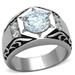 HINDUNY High polished (no plating) Stainless Steel Ring with AAA Grade CZ in Clear