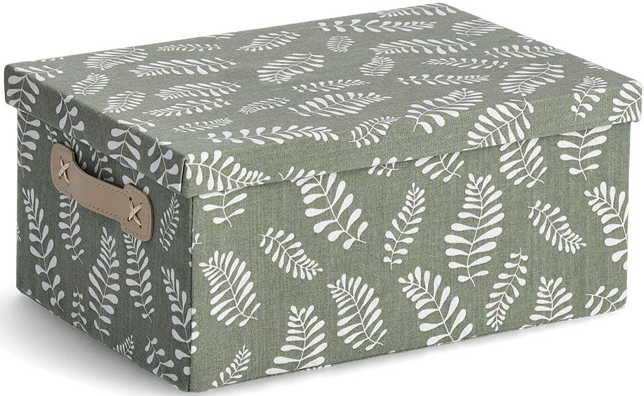 Aufbewahrungsbox ZELLER PRESENT "Leaves", grün (grün, dekor), B:36cm H:16,5cm T:26cm, Baumwolle, Aufbewahrungsboxen, Baumwollmix