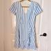 J. Crew Dresses | J.Crew Blue/White Striped V-Neck Faux-Wrap Ruffle Cotton Dress - Size 0 | Color: Blue/White | Size: 0