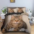 Double Duvet Set Apricot Tabby Cat - Easy Care Ultra Soft Microfibre with zipper Bedding Double Bed Set with 2 Pillow Cases 19"X29" - Cosy Warm 3D Duvet Sets Double Bed(200x200cm)