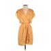 BCBGeneration Casual Dress - Mini V Neck Short sleeves: Yellow Print Dresses - Women's Size 2X-Small